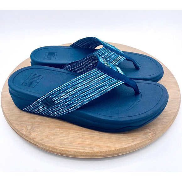 Fitflop Surfa Sandals Womens 7 Blue Mesh Slip On Recovery Flip Flop - Picture 1 of 11